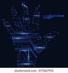 Circuit board shape of hand palm, abstract technology illustration eps10