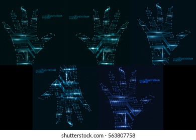 Circuit board shape of hand palm, abstract technology illustration 