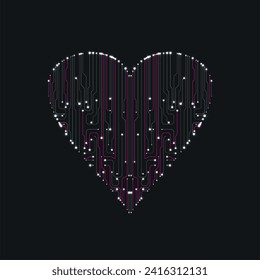 Circuit board in the shape of a heart. Abstract technology illustration. Graphic concept for your design