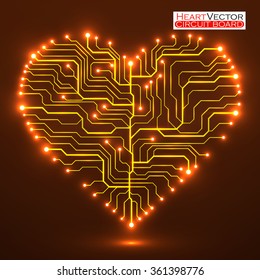 Circuit board  in the shape of the heart. Technology illustration. Vector. Eps 10