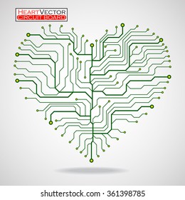 Circuit board  in the shape of the heart. Technology illustration. Vector. Eps 10