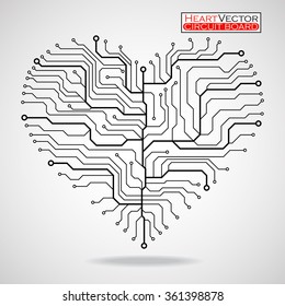 Circuit board  in the shape of the heart. Technology illustration. Vector. Eps 10