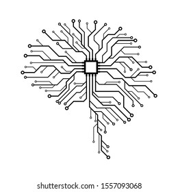 Circuit board in the shape of human brain. Abstract illustration of a scientific technology. Graphic concept for your design  