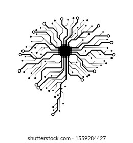 Circuit board in the shape of human brain. Abstract illustration of a scientific technology. Graphic concept for your design  