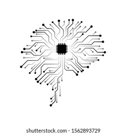 Circuit board in the shape of human brain. Abstract illustration of a scientific technology. Graphic concept for your design  