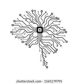 Circuit board in the shape of human brain. Abstract illustration of a scientific technology. Graphic concept for your design  