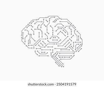 Circuit board in the shape of human brain. Abstract technology vector illustration.