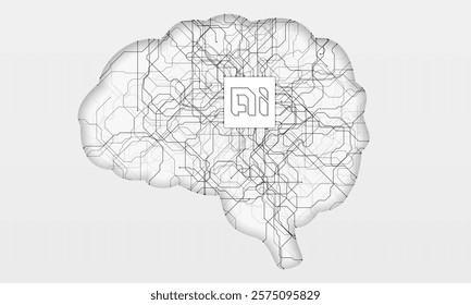 Circuit board in the shape of human brain. Abstract illustration of a scientific technology. Graphic concept for your design. Circuit board brains. Artificial intelligence microchip, AI digital chip