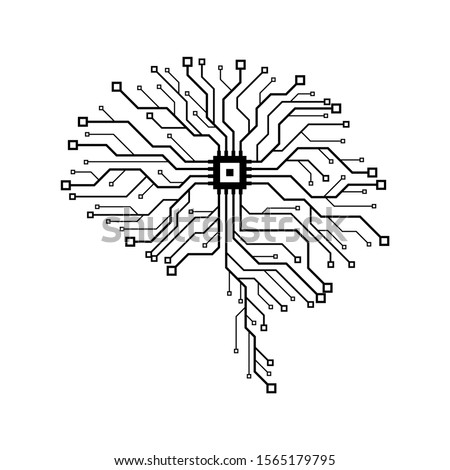 Circuit board in the shape of human brain. Abstract illustration of a scientific technology. Graphic concept for your design  