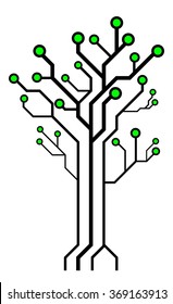 Circuit board shaped tree. Technology tree isolated on white