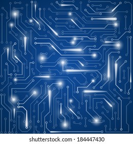 Circuit board with shiny electron vector background