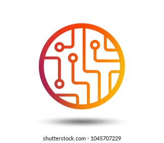Circuit board sign icon. Technology scheme circle symbol. Blurred gradient design element. Vivid graphic flat icon. Vector