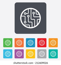 Circuit board sign icon. Technology scheme circle symbol. Rounded squares 11 buttons. Vector