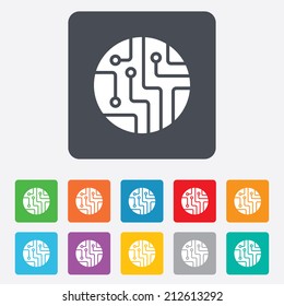 Circuit board sign icon. Technology scheme circle symbol. Rounded squares 11 buttons. Vector