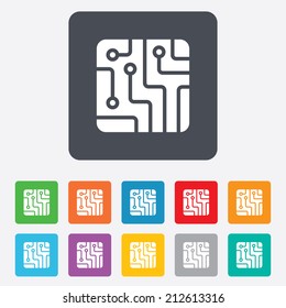 Circuit board sign icon. Technology scheme square symbol. Rounded squares 11 buttons. Vector