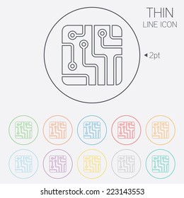 Circuit board sign icon. Technology scheme square symbol. Thin line circle web icons with outline. Vector