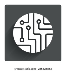 Circuit board sign icon. Technology scheme circle symbol. Gray flat square button with shadow. Modern UI website navigation. Vector