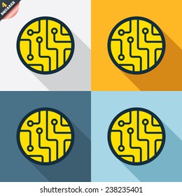 Circuit board sign icon. Technology scheme circle symbol. Four squares. Colored Flat design buttons. Vector