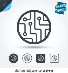 Circuit board sign icon. Technology scheme circle symbol. Circle and square buttons. Flat design set. Thank you ribbon. Vector