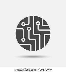 Circuit board sign icon. Technology scheme circle symbol. Flat circuit board web icon on white background. Vector