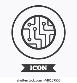 Circuit board sign icon. Technology scheme circle symbol. Graphic design element. Flat symbol in circle button. Vector