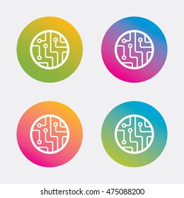Circuit board sign icon. Technology scheme circle symbol. Gradient flat buttons with icon. Modern design. Vector