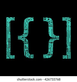 Circuit board symbol curly brace square bracket Vector Illustration