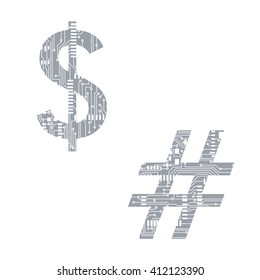 Circuit board symbol dollar number Vector Illustration
