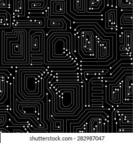 Circuit board technical vector seamless pattern. Endless texture