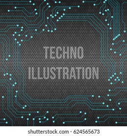 circuit board techno background with text. vector illustration