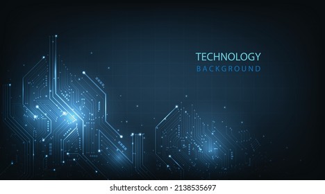  Circuit board technology background design.Vector abstract technology illustration Circuit board on dark blue background.High tech circuit board connection system concept.