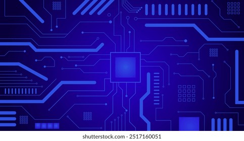 Plano de fundo da tecnologia de placa de circuito, ilustração dos componentes da placa de CPU eletrônica adequados para apresentações sobre tecnologia de computador.