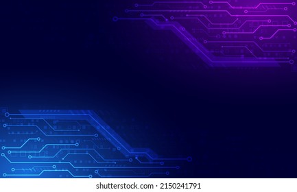 circuit board technology background. purple and blue light  banner.electronic system concept.
