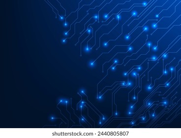 Fondo de la tecnología de la placa de circuito, La placa de circuito envía señales al funcionamiento de dispositivos electrónicos, con luz. Ilustración de vector