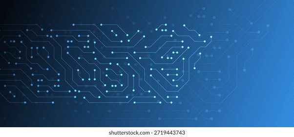 Circuit Board Technology Blue Background. CPU Processor or Semiconductor Futuristic Background. Vector Illustration