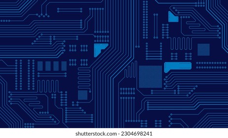 Circuit board technology. Blue technology electronics background. Vector circuit board illustration.