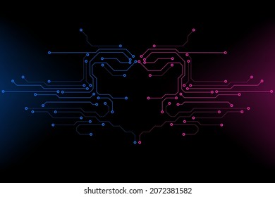 Fondo del vector infográfico de color azul vs púrpura de la tecnología de la placa de circuito. Resumen Ilustración de diseño futurista con trazos de PCB modernos.
