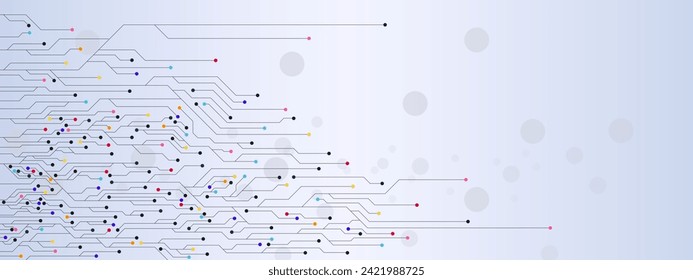 Circuit board technology with colorful dots. Electronic system and futuristic hi-tech concept background. Vector illustration.