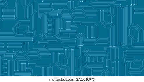 Platinentechnologie Kopienraum, Vektorhintergrund. Blaue abstrakte Scifi PCB Trace Data Transfer Design Illustration.