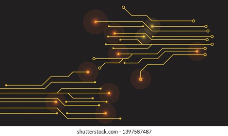 circuit board technology design with gold concept. media electronics background. illustration element vector