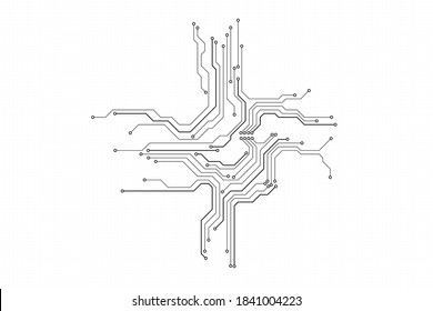 Circuit Board Technology Electronic Scheme Pattern Abstract Background. PCB Trace Black And White Engineering Data Communication Concept Vector.