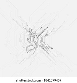 Circuit Board Technology Electronic Scheme Pattern Abstract Background. PCB Trace Black And White Engineering Data Communication Concept Vector.