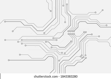 Circuit Board Technology Electronic Scheme Pattern Abstract Background. PCB Trace Black And White Engineering Data Communication Concept Vector.