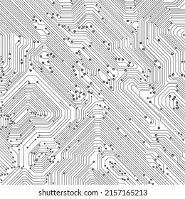 Circuit Board Technology Electronic Scheme Pattern Abstract Background. PCB Trace Black And White Engineering Data Communication Concept Vector