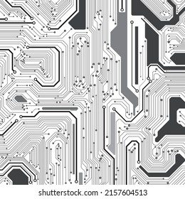 Circuit Board Technology Electronic Scheme Pattern Abstract Background. PCB Trace Black And White Geometric Shape Engineering Data Communication Concept Vector.