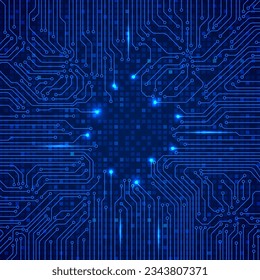 Tecnología de tablero de circuitos: concepto futurista de procesamiento de datos con espacio de copia para el fondo, información de texto, web, vector de banner.