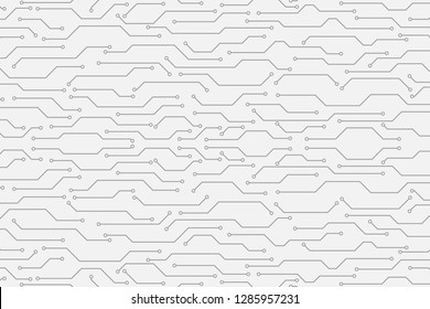 Circuit Board Technology Grayscale Color Infographic Vector Background. Abstract Modern PCB Trace Data Transfer Design Illustration.