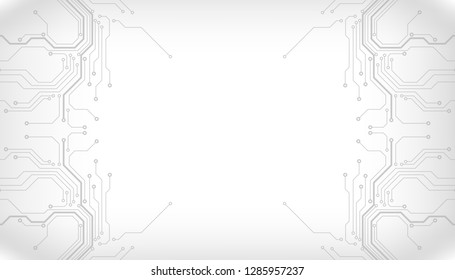 Circuit Board Technology Grayscale Color Infographic Vector Background. Abstract Modern PCB Trace Data Transfer Design Illustration.