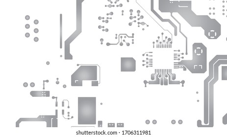 Circuit Board Technology Grayscale Color Infographic Vector Background. Abstract Modern PCB Trace Data Transfer Design Illustration.