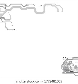 Circuit Board Technology Grayscale Color Infographic Vector Background. Abstract Modern PCB Trace Data Transfer Design Illustration. eps10